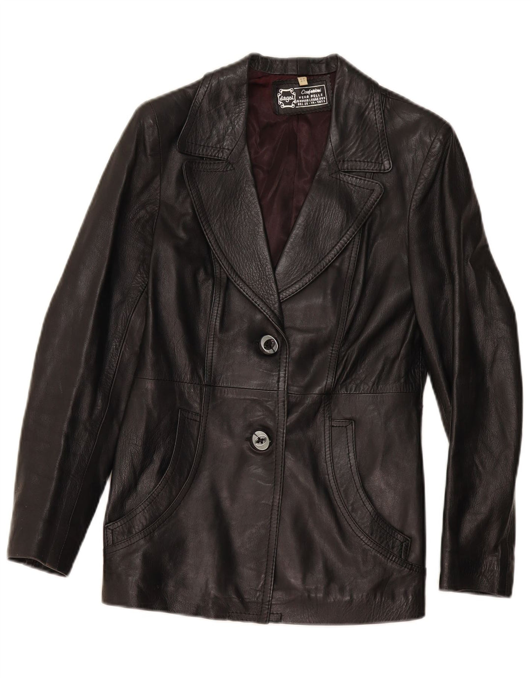 Vintage Damen 2-Knopf-Leder-Blazer-Jacke IT 44 Mittelschwarzes Leder