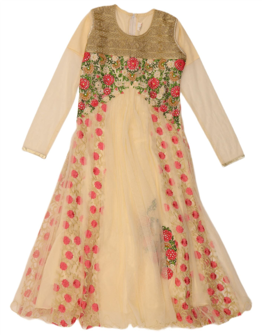 VINTAGE Damen Langarm-A-Linien-Kleid US 6 Medium Beige Floral