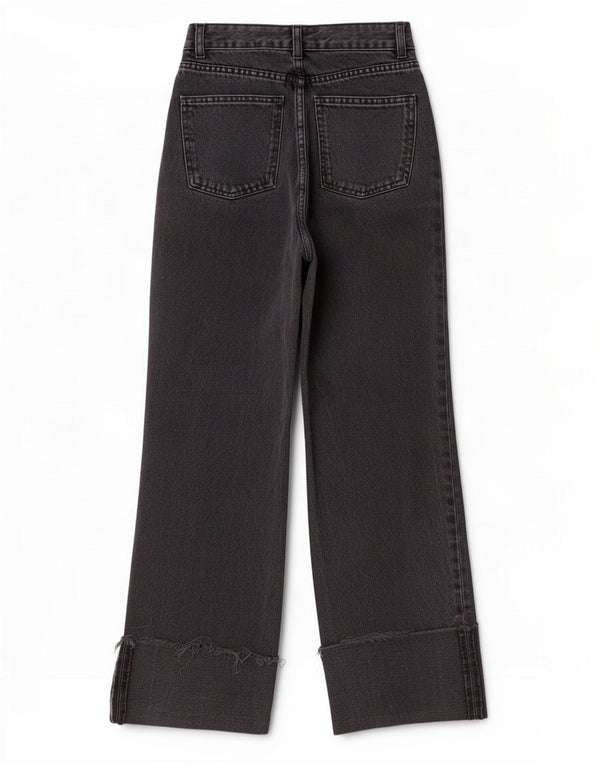 Zara Damen-Jeans mit hoher Taille und weitem Bein, EU 32, 2XS, W22, L28, schwarze Baumwolle