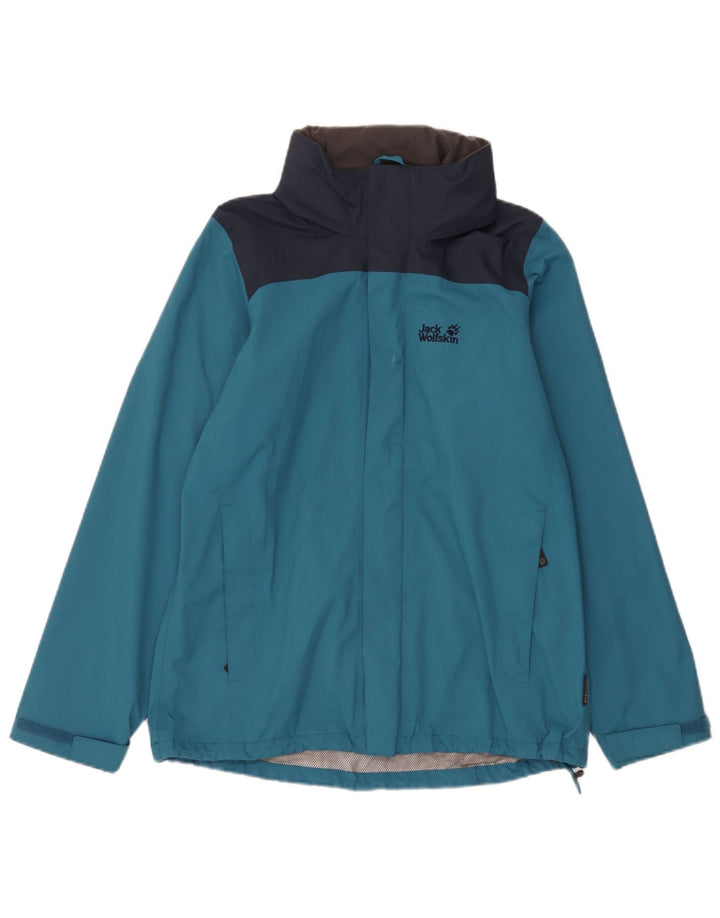 Jack Wolfskin Herren-Regenjacke mit Kapuze, UK 34, klein, blau, Farbblock