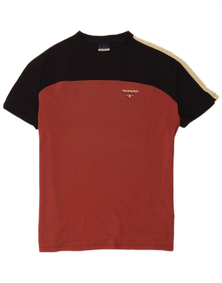 Trussardi Herren T-Shirt-Oberteil Mittelrotes Colourblock-Polyamid