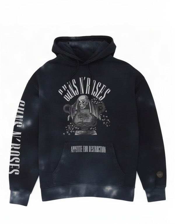 Pull & Bear Herren-Kapuzenpullover „Guns Roses“ mit Grafik, Größe S, Marineblau, Batikmuster