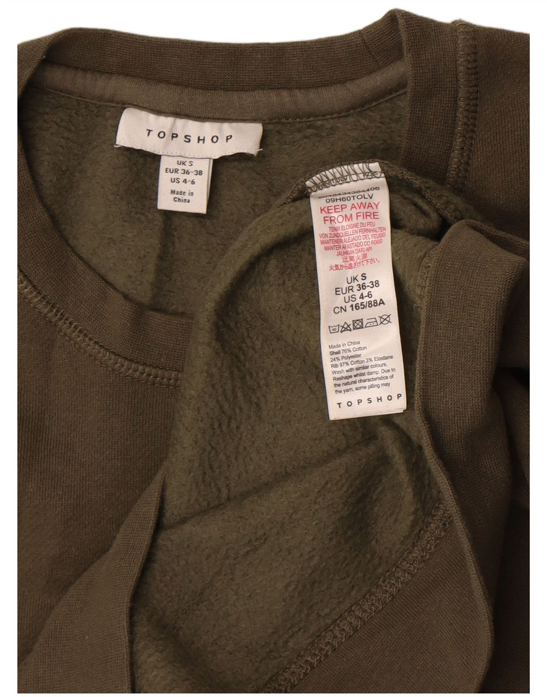 Topshop Damen-Sweatshirt in Übergröße, Größe S, Khaki, Baumwolle, UK 10