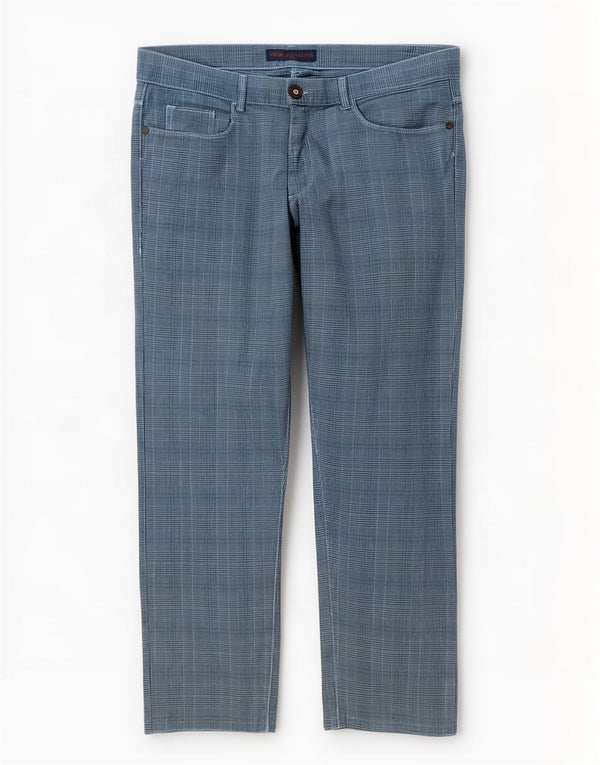 Trussardi Herren-Freizeithose, gerade, W38, L29, blaue Hahnentritt-Baumwolle
