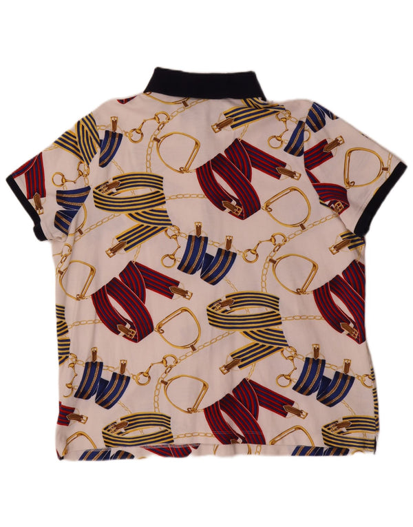 Ralph Lauren Damen Riding Abstract Pattern Poloshirt 2XL Weiße Baumwolle
