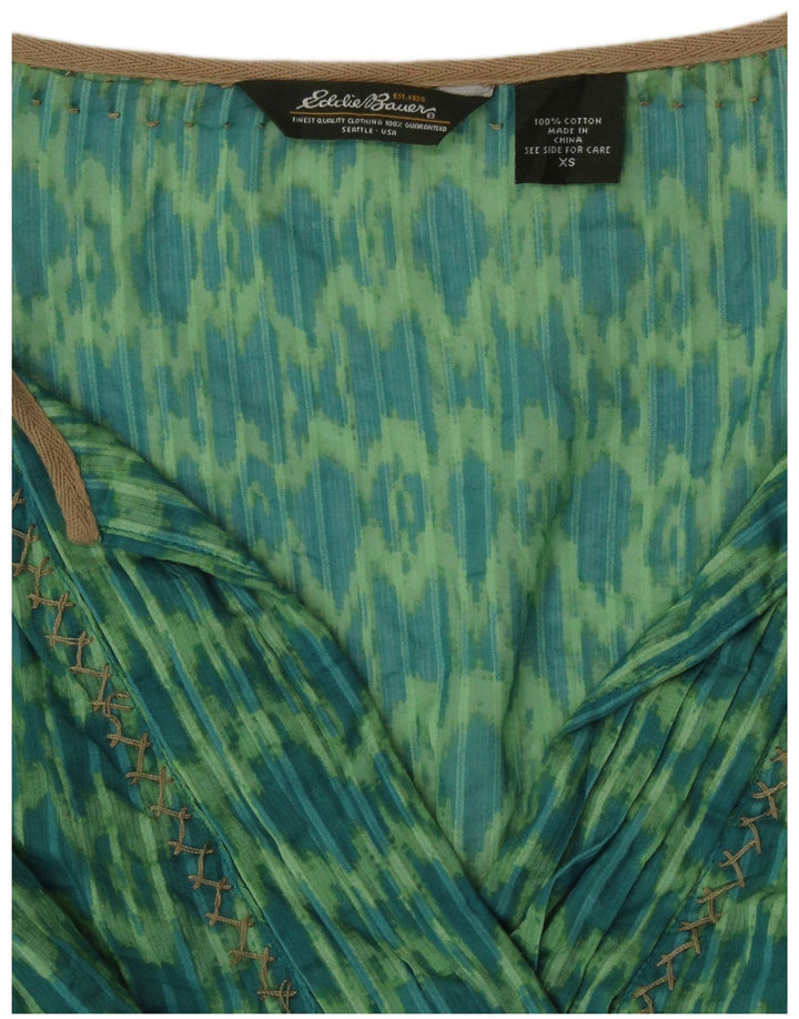 Eddie Bauer Damen-Tunika-Top mit 3/4-Ärmeln, lockerer Passform, UK 6, XS, grüne Ikat-Baumwolle
