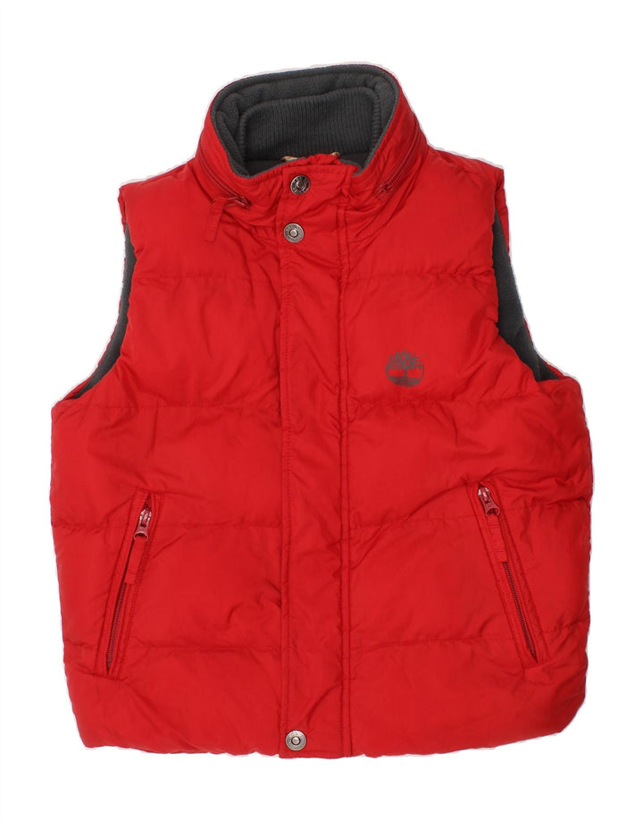 TIMBERLAND Boys Graphic Padded Gilet 7-8 Years Red Polyester Vintage Timberland and Second-Hand Timberland from Messina Hembry 