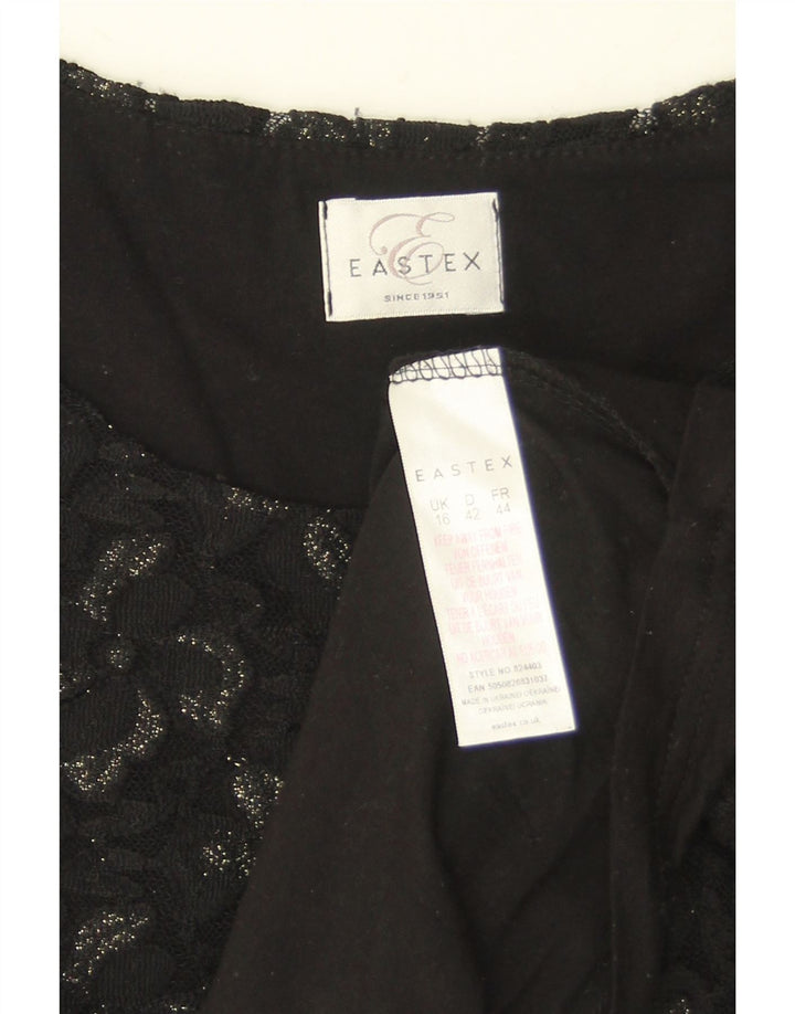Eastex Damen-Blusenoberteil, UK-Größe 46, großes, schwarzes, geblümtes Polyamid