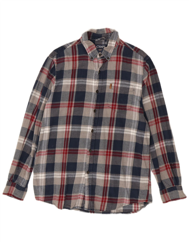 CHAPS Mens Flannel Shirt Medium Navy Blue Plaid Cotton