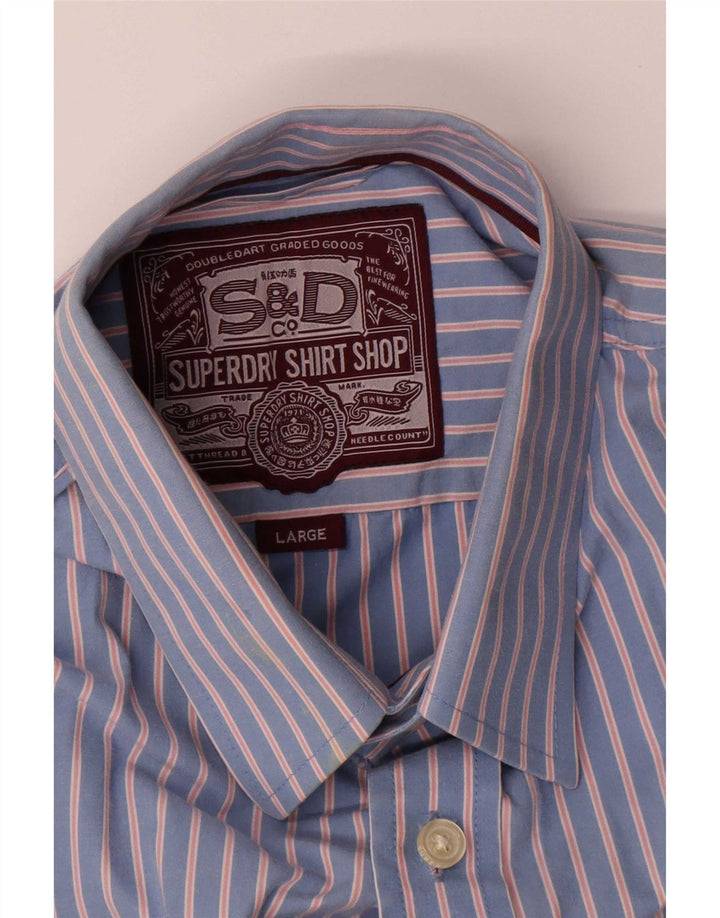 Superdry Herren-Hemd, groß, blaue Nadelstreifen-Baumwolle