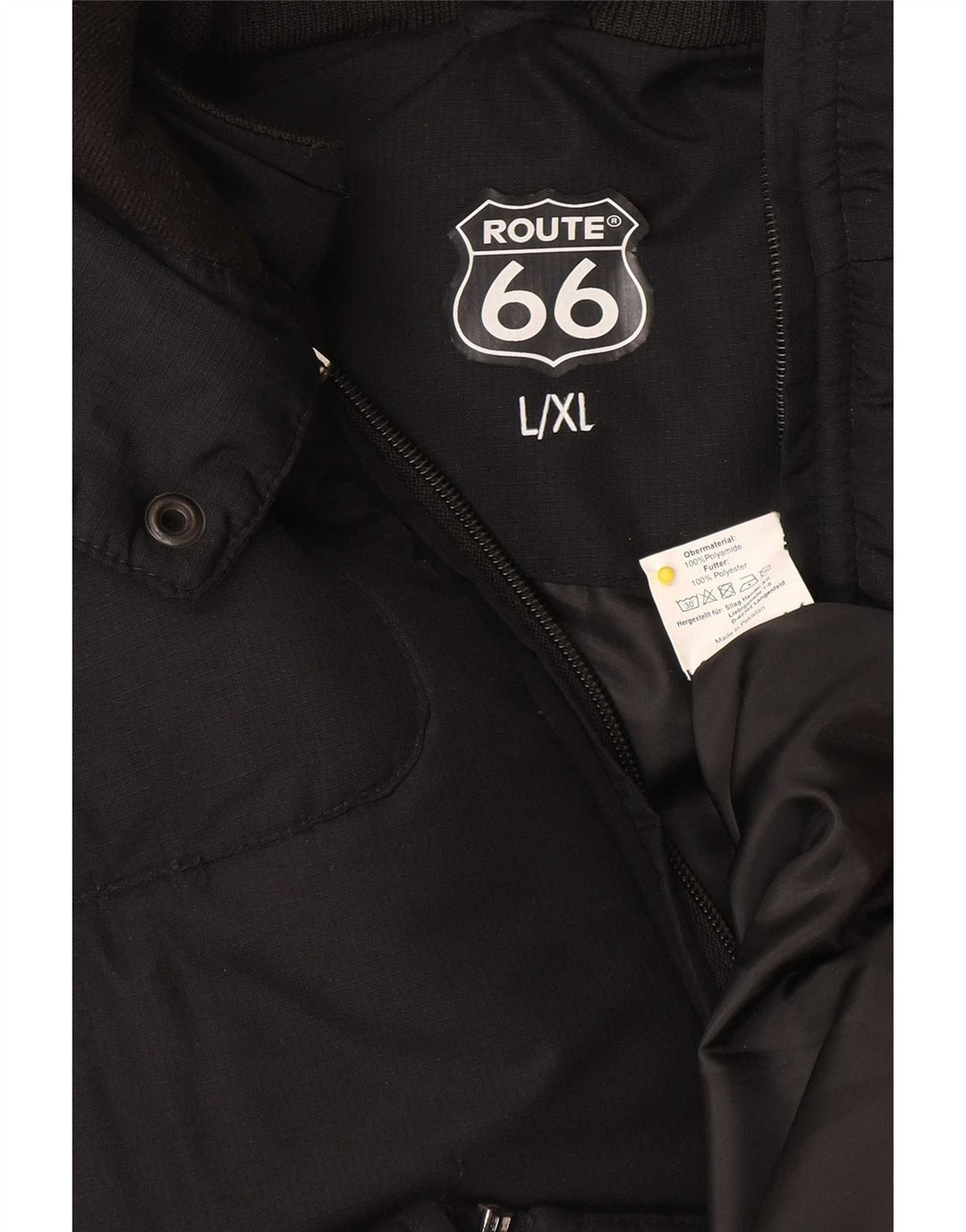 Route 66 Wattierte Herrenjacke mit Kapuze, UK 40, Größe L, Schwarz, Polyamid