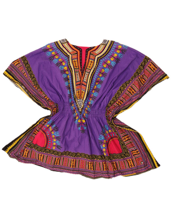 Vintage Damen Strandbluse Top One Size Lila Geometrisch Baumwolle
