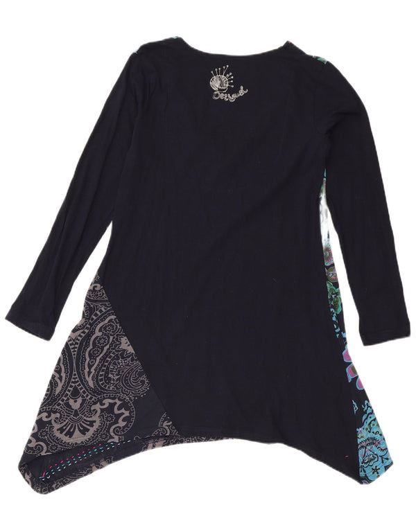 Desigual Damen Langarm-Tunikakleid UK 18 XL Marineblau mit Blumenmuster