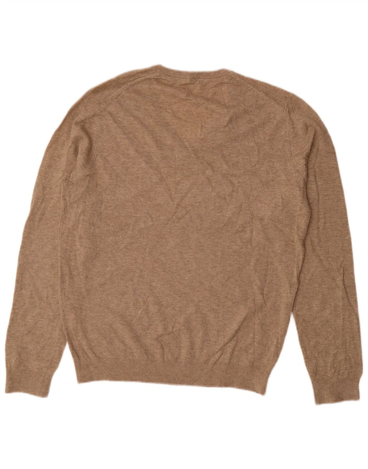 BENETTON Herren-Pullover mit V-Ausschnitt, Größe L, Beige