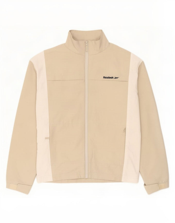 Reebok Damen-Trainingsanzug-Oberteiljacke UK 10 Small Beige Colourblock Polyester