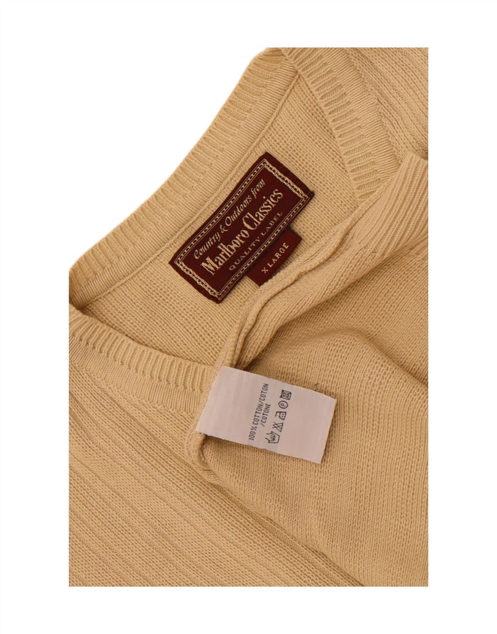 Marlboro Classics Herren-Pullover mit V-Ausschnitt, XL, beige Baumwolle