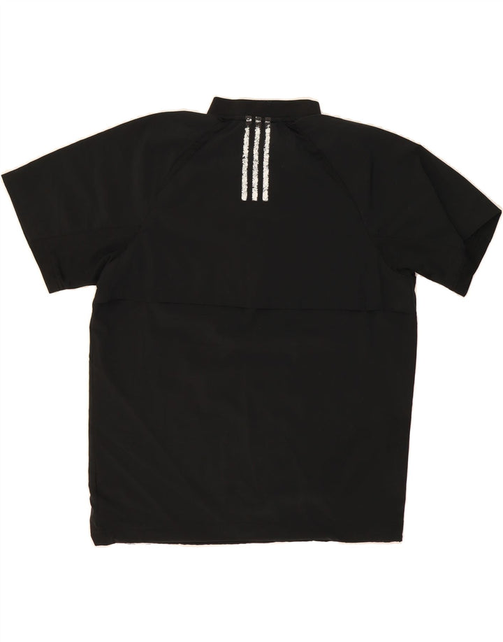 ADIDAS Mens Short Sleeve Zip Neck Pullover Tracksuit Top Small Black Vintage Adidas and Second-Hand Adidas from Messina Hembry 