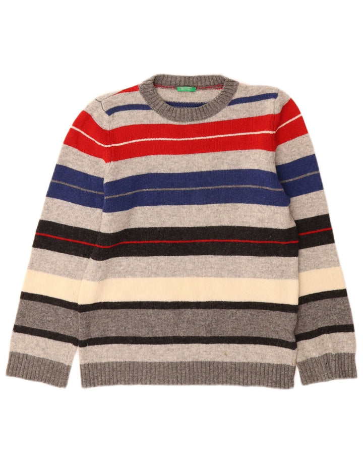 Benetton Jungen-Pullover mit Rundhalsausschnitt, 11–12 Jahre, mehrfarbig gestreift