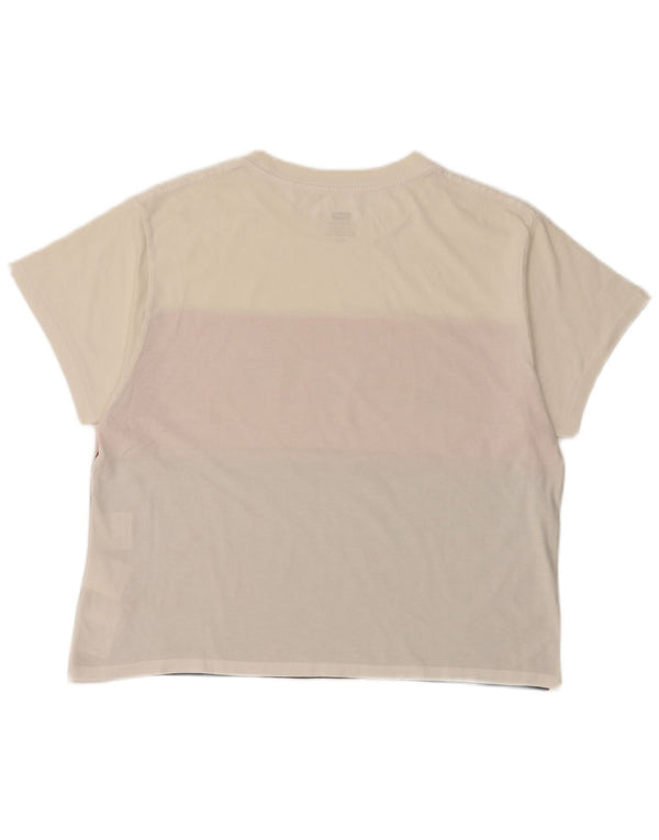 LEVI'S Damen Crop Graphic T-Shirt Top UK 10 Small Weiß Farbblock