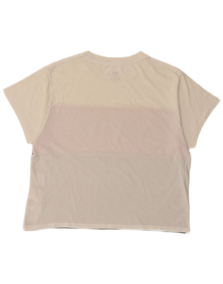 LEVI'S Damen Crop Graphic T-Shirt Top UK 10 Small Weiß Farbblock