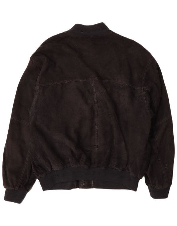 VINTAGE Herren Wildleder Bomberjacke IT 56 3XL Schwarzes Leder