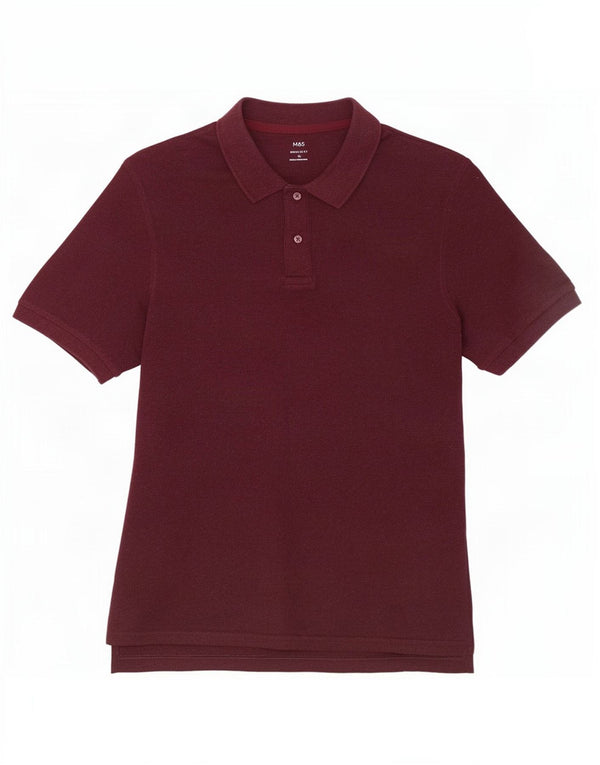 Marks & Spencer Herren-Poloshirt mit normaler Passform, XL, Burgunderrot, Baumwolle
