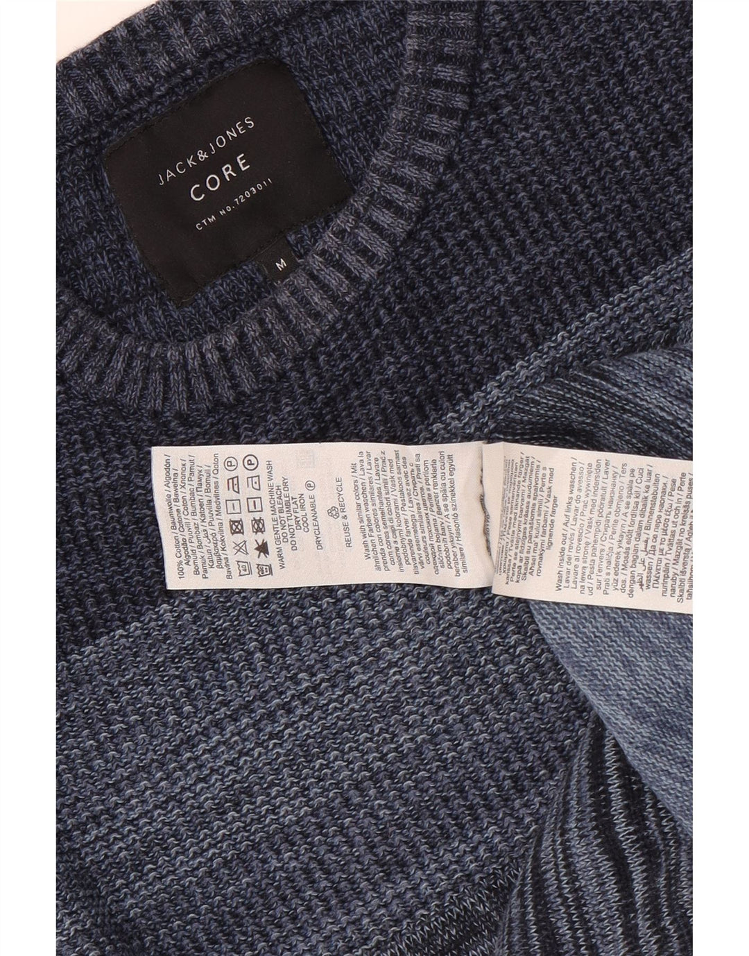 Jack & Jones Herren-Pullover mit Rundhalsausschnitt, mittelblaue Nadelstreifen-Baumwolle