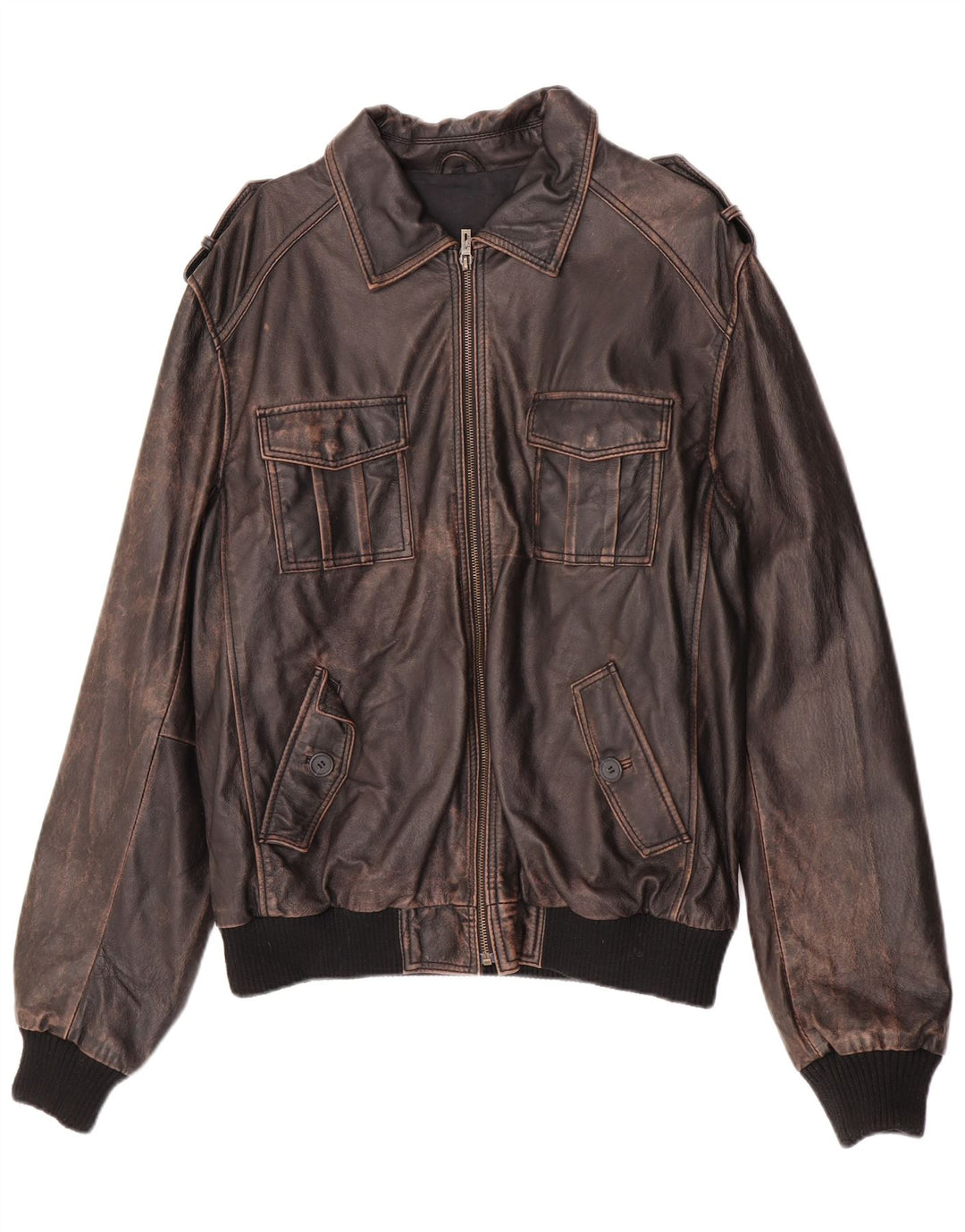 GENIESSEN Sie Herren-Militärlederjacke UK 42 XL aus braunem Leder
