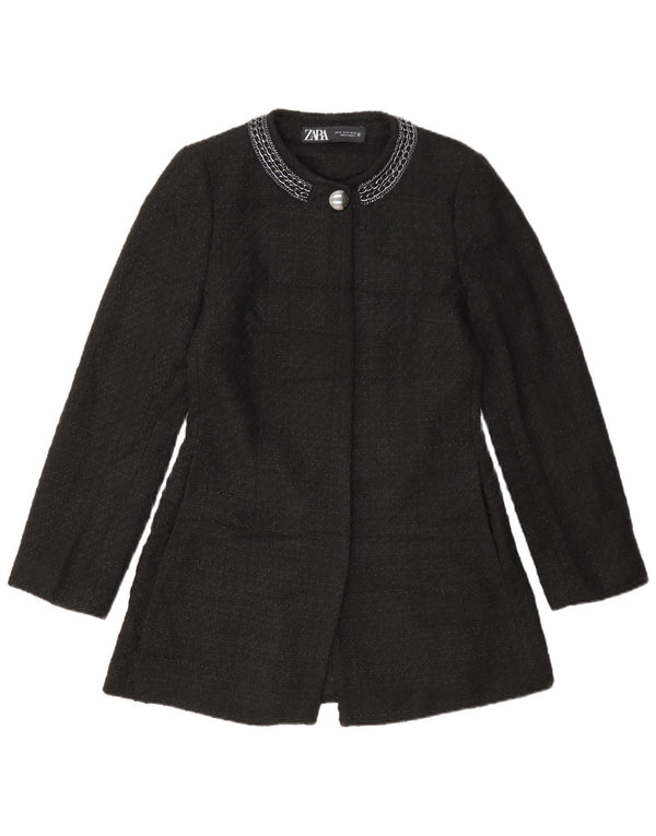 Zara Damen Mantel UK 12 Medium Schwarz Polyester