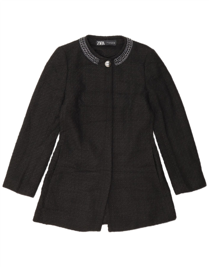 Zara Damen Mantel UK 12 Medium Schwarz Polyester