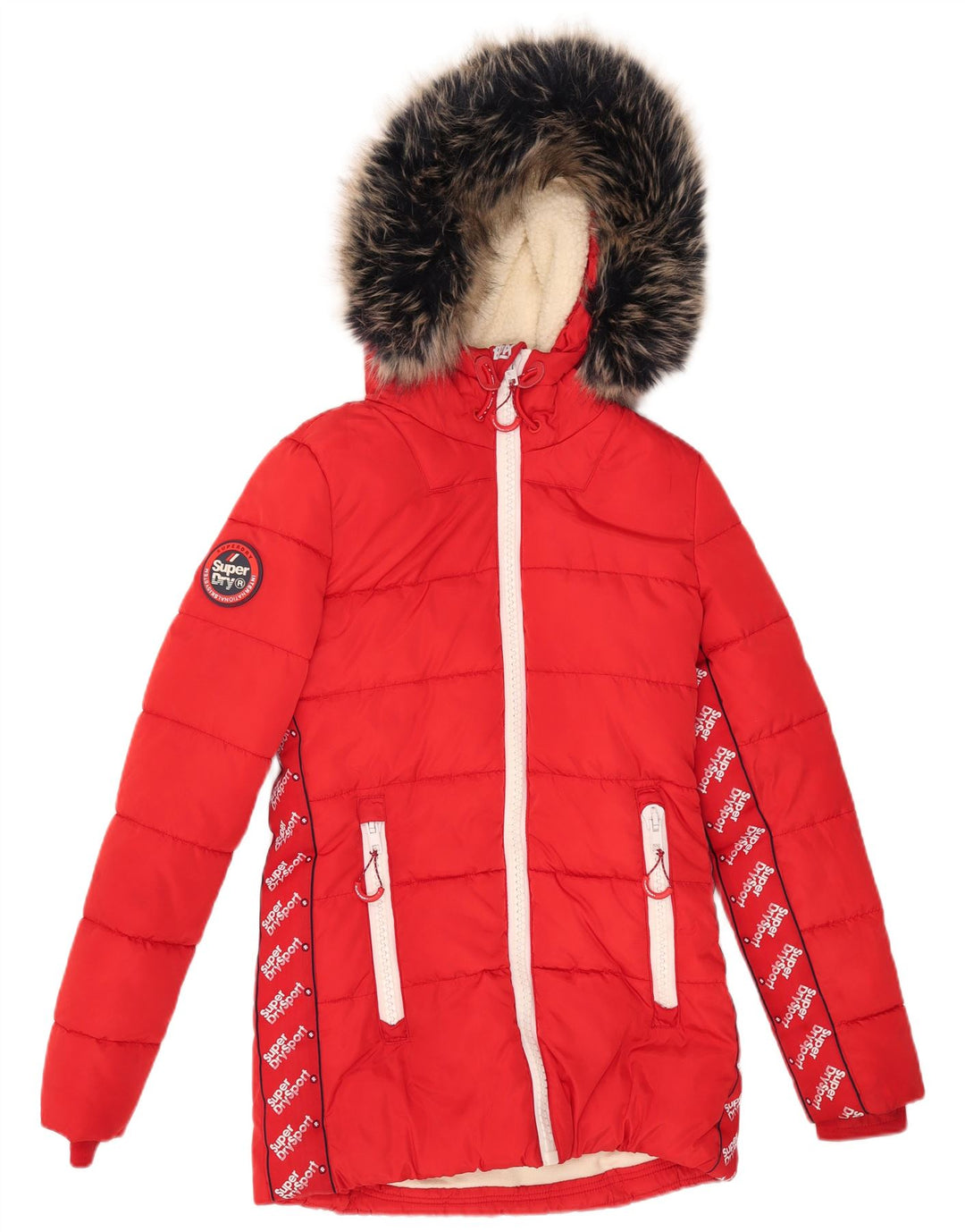 SUPERDRY Womens Graphic Hooded Padded Jacket UK 6 XS Red Polyester