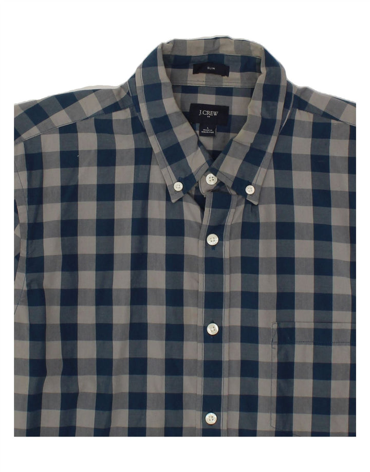 J. CREW Mens Slim Shirt Large Navy Blue Gingham Cotton Vintage J. Crew and Second-Hand J. Crew from Messina Hembry 