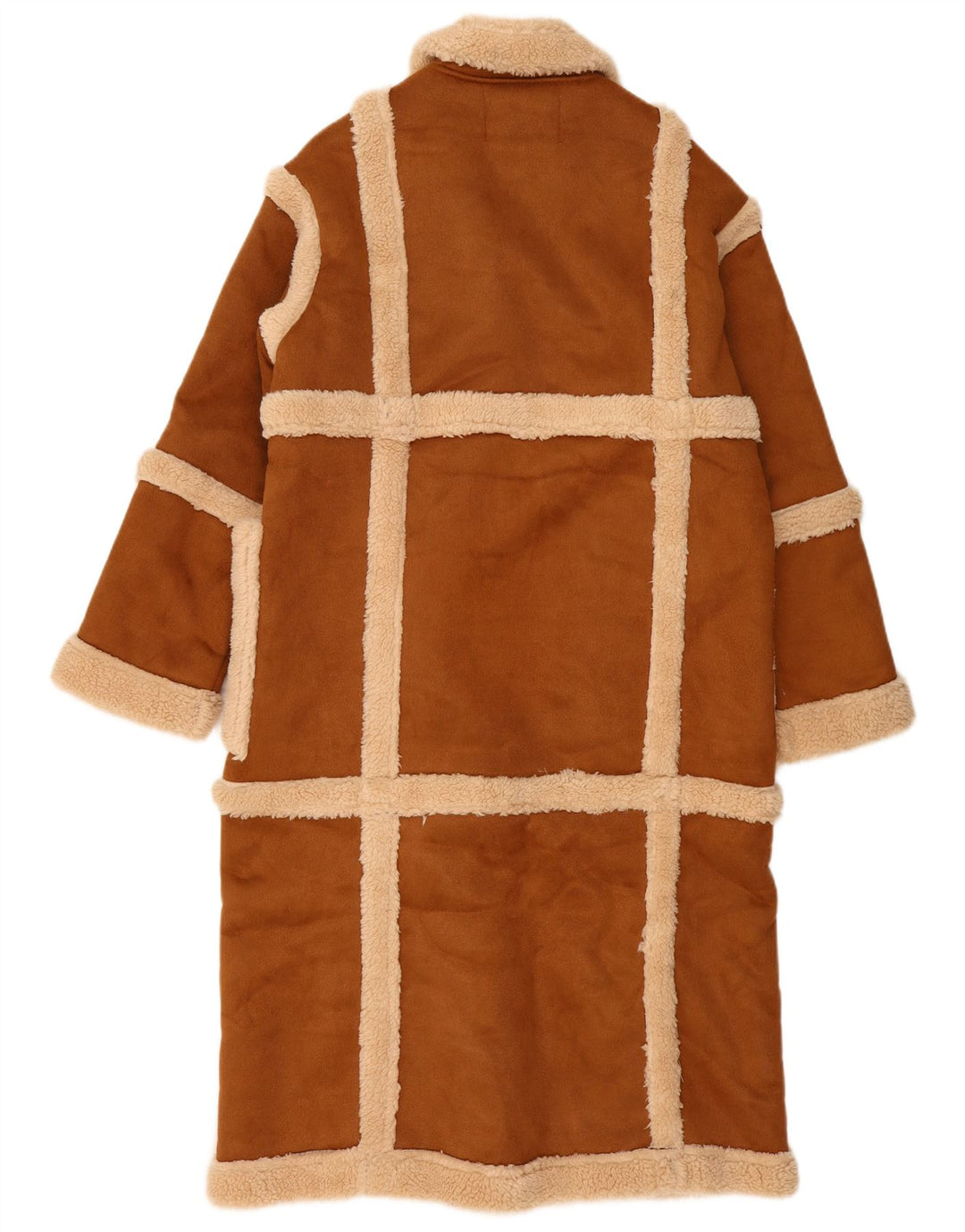 K. ZELL Womens Loose Fit Sherpa Overcoat UK 14 Mittelbraun Geometrisch