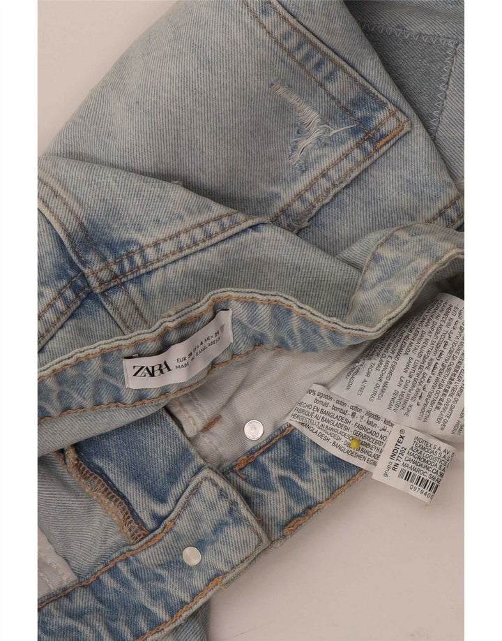 Zara Damen Distressed Denim Shorts EU 36 XS W26 Blaue Patchwork-Baumwolle