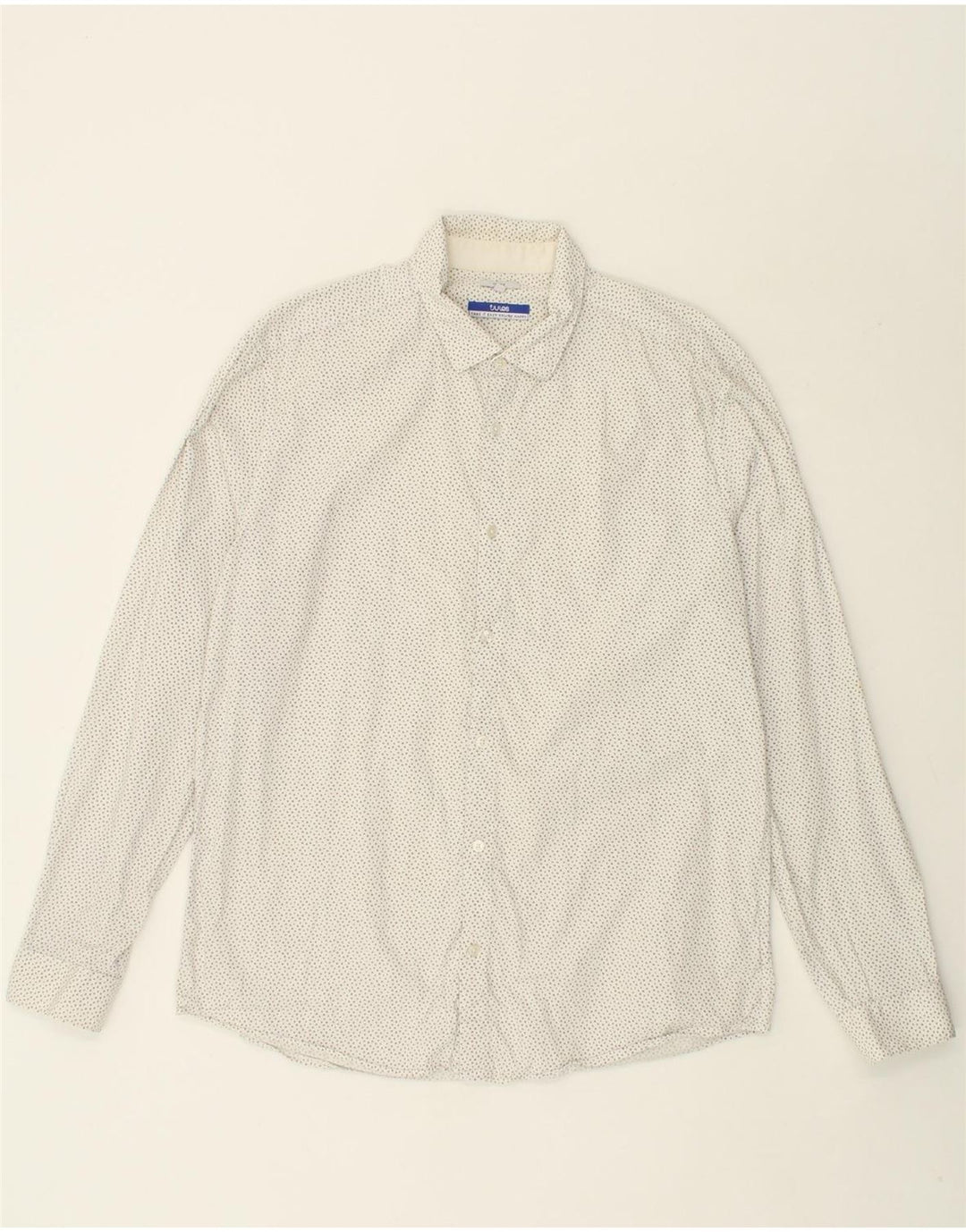 JULES Mens Fitted Shirt XL White Spotted Cotton Vintage Jules and Second-Hand Jules from Messina Hembry 