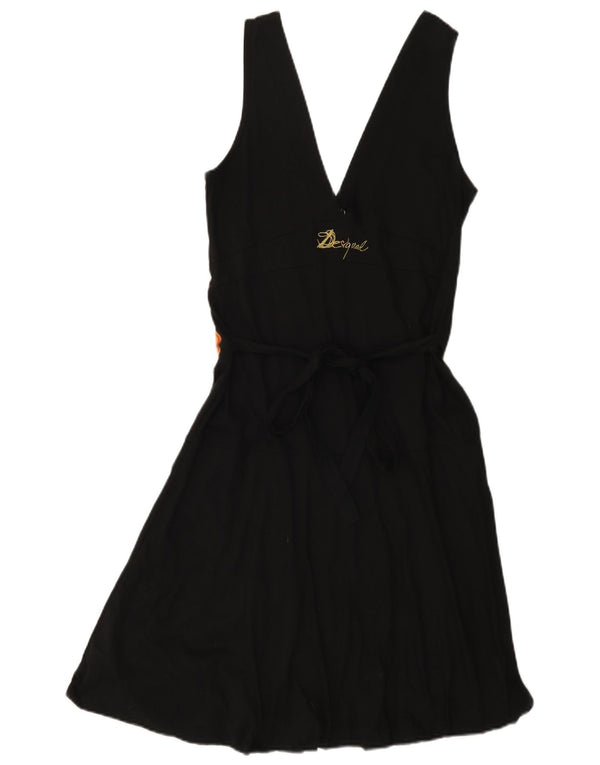 Desigual Damen-Sommerkleid mit Grafik, UK 44, Größe L, Schwarz, Blumenmuster, Baumwolle