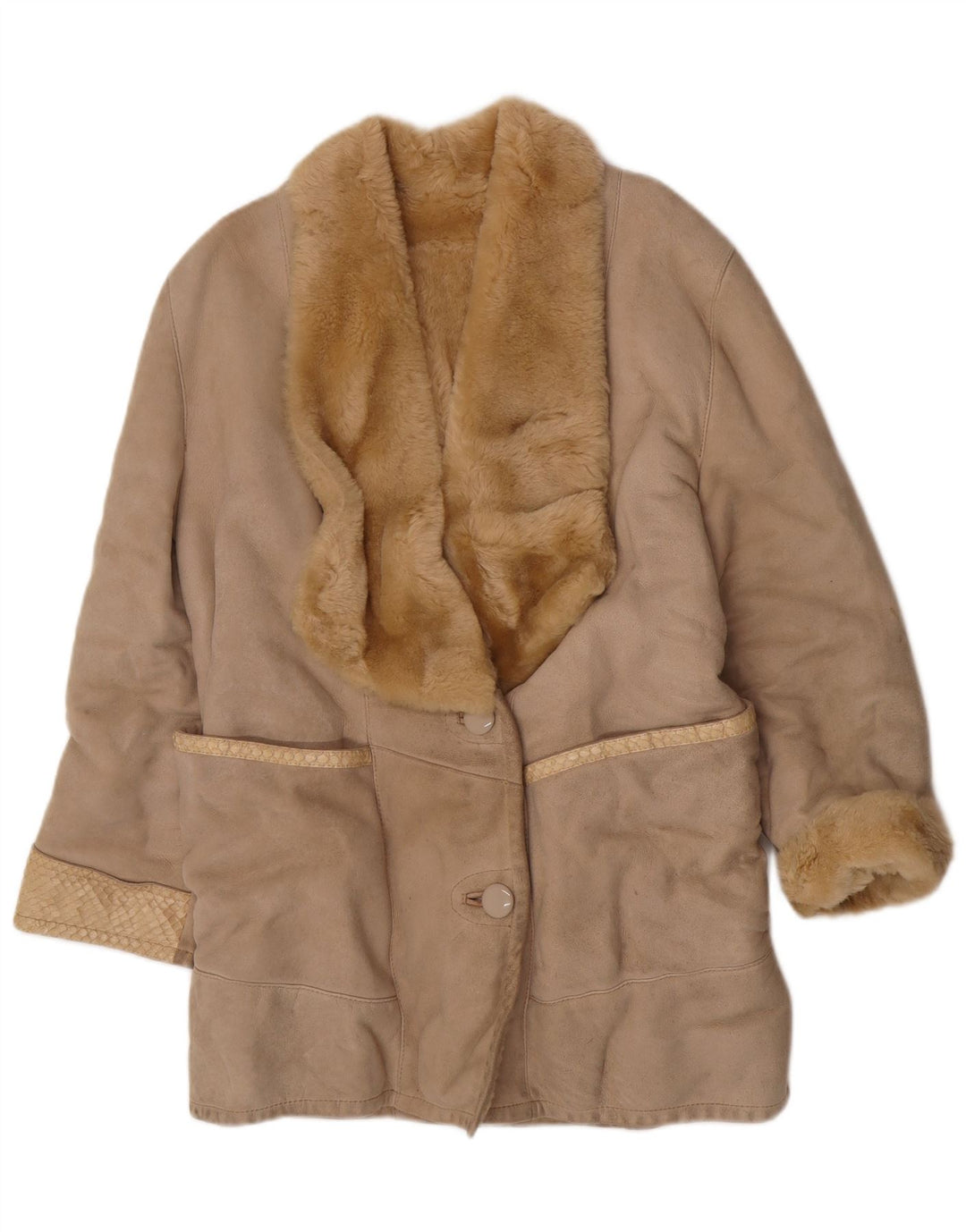 Vintage Damen Shearling-Mantel UK 14 Mittel Beige Shearling
