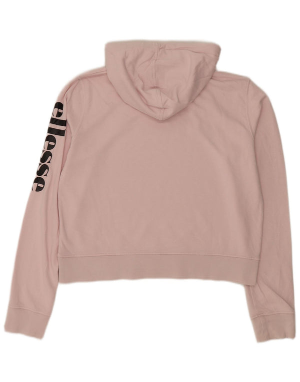 Ellesse Womens Crop Graphic Hoodie Pullover UK 16 Large Rosa Baumwolle