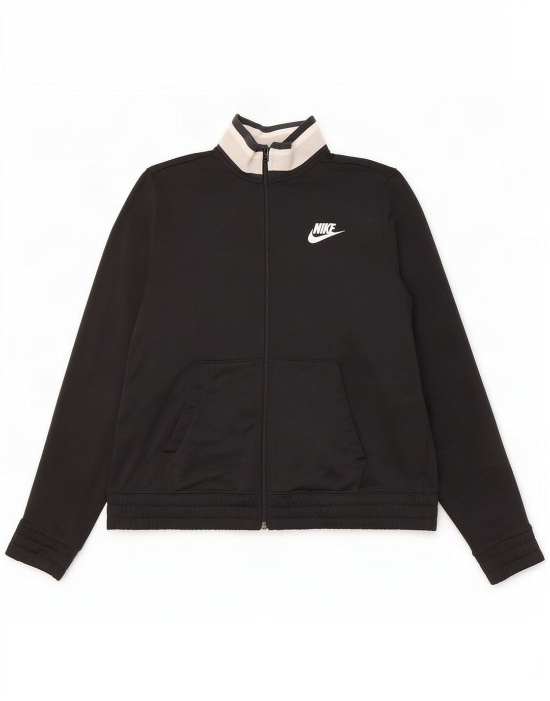 Nike Damen-Trainingsanzug-Top-Jacke UK 14 Mittelschwarzes Colourblock-Polyester