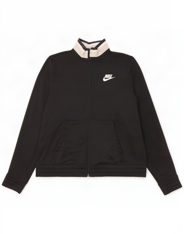 Nike Damen-Trainingsanzug-Top-Jacke UK 14 Mittelschwarzes Colourblock-Polyester