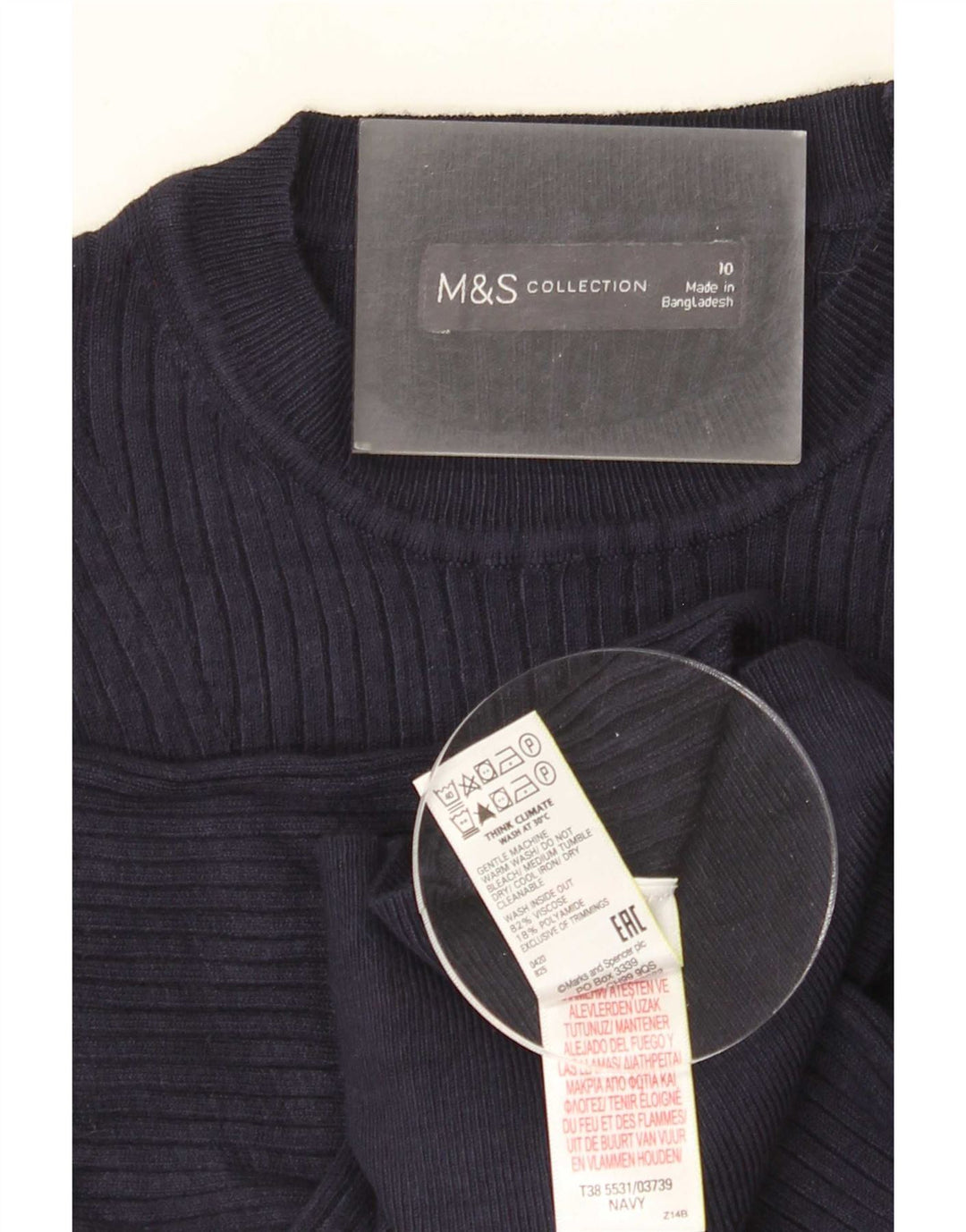 Marks & Spencer Damen Bluse Top UK 10 Small Marineblaue Viskose