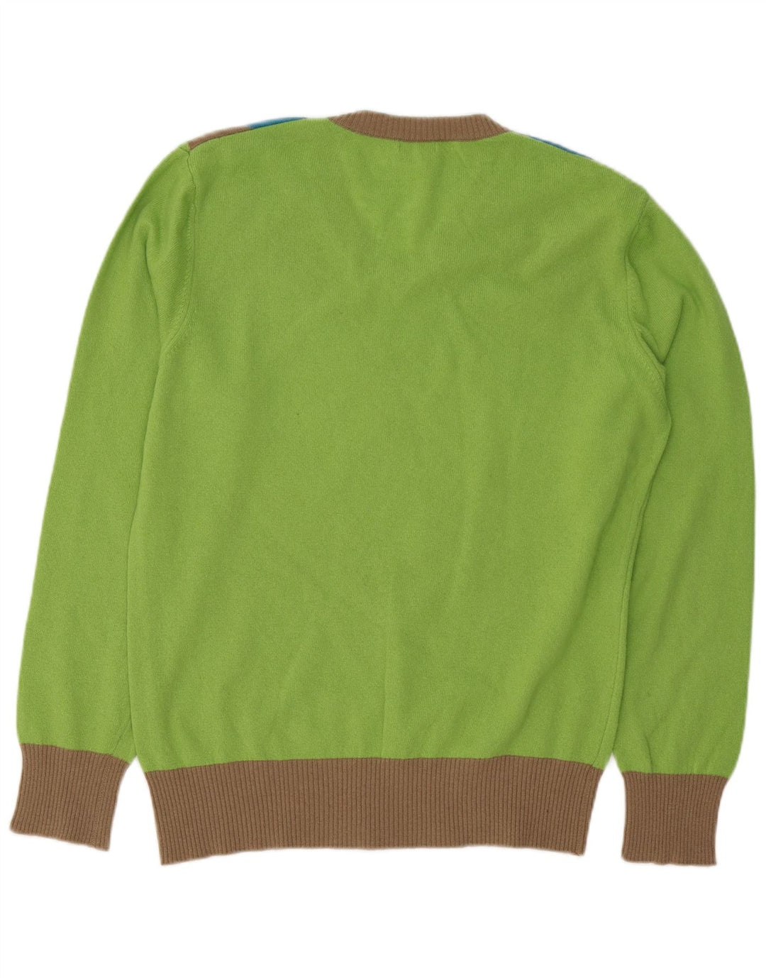 BENETTON Herren-Pullover mit V-Ausschnitt, groß, grüne Argyle-/Diamantwolle