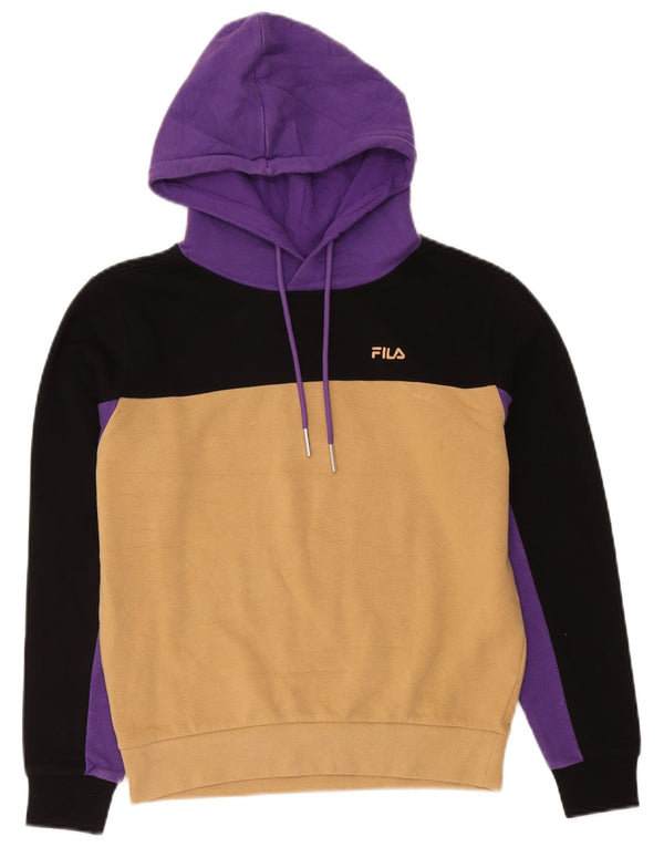 Fila Damen Übergroßer Kapuzenpullover UK 10 Small Gelbe Colourblock-Baumwolle