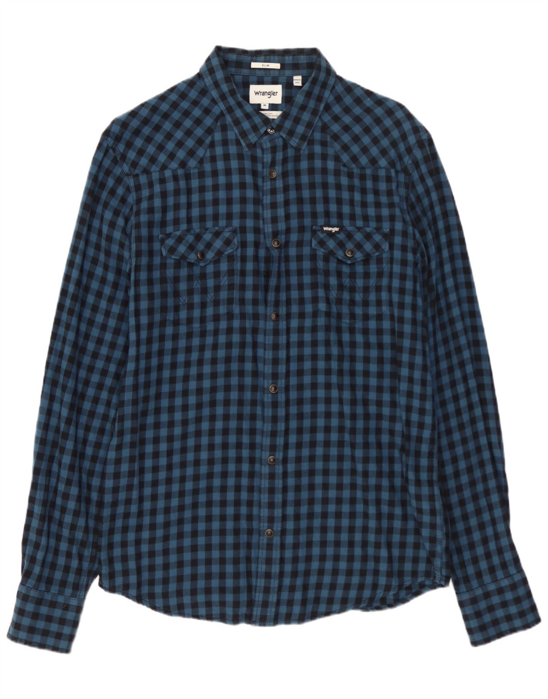 WRANGLER Slim Flanellhemd für Herren aus mittelblauer Gingham-Baumwolle