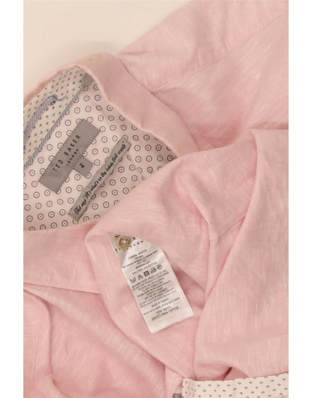 Ted Baker Herrenhemd, Größe 2, klein, rosa Leinen