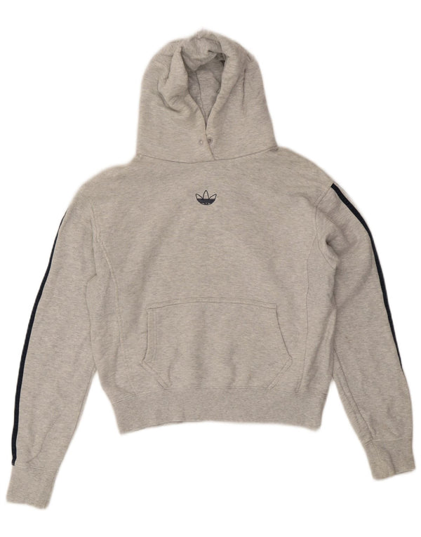 Adidas Damen Crop Hoodie Pullover UK 14 Mittelgraue Baumwolle