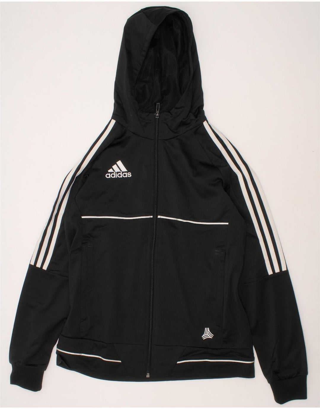 ADIDAS Boys Zip Hoodie Sweater 13-14 Years Black Polyester Vintage Adidas and Second-Hand Adidas from Messina Hembry 