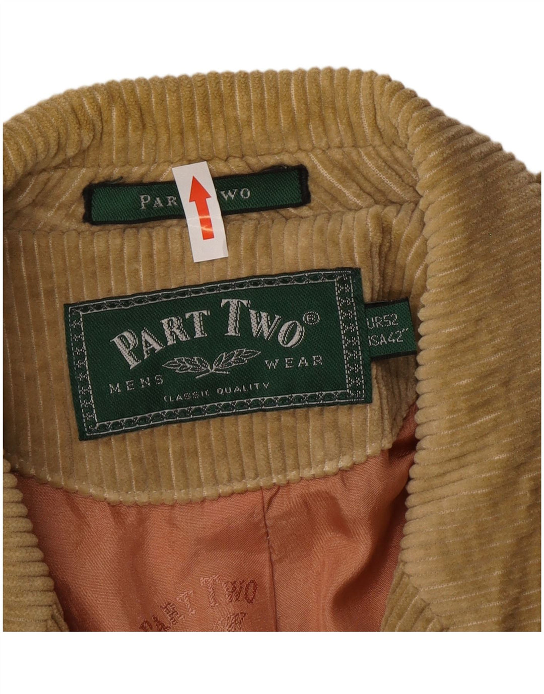Part Two Herren-Blazer aus Cord mit 3 Knöpfen, US 42, XL, Beige, Baumwolle
