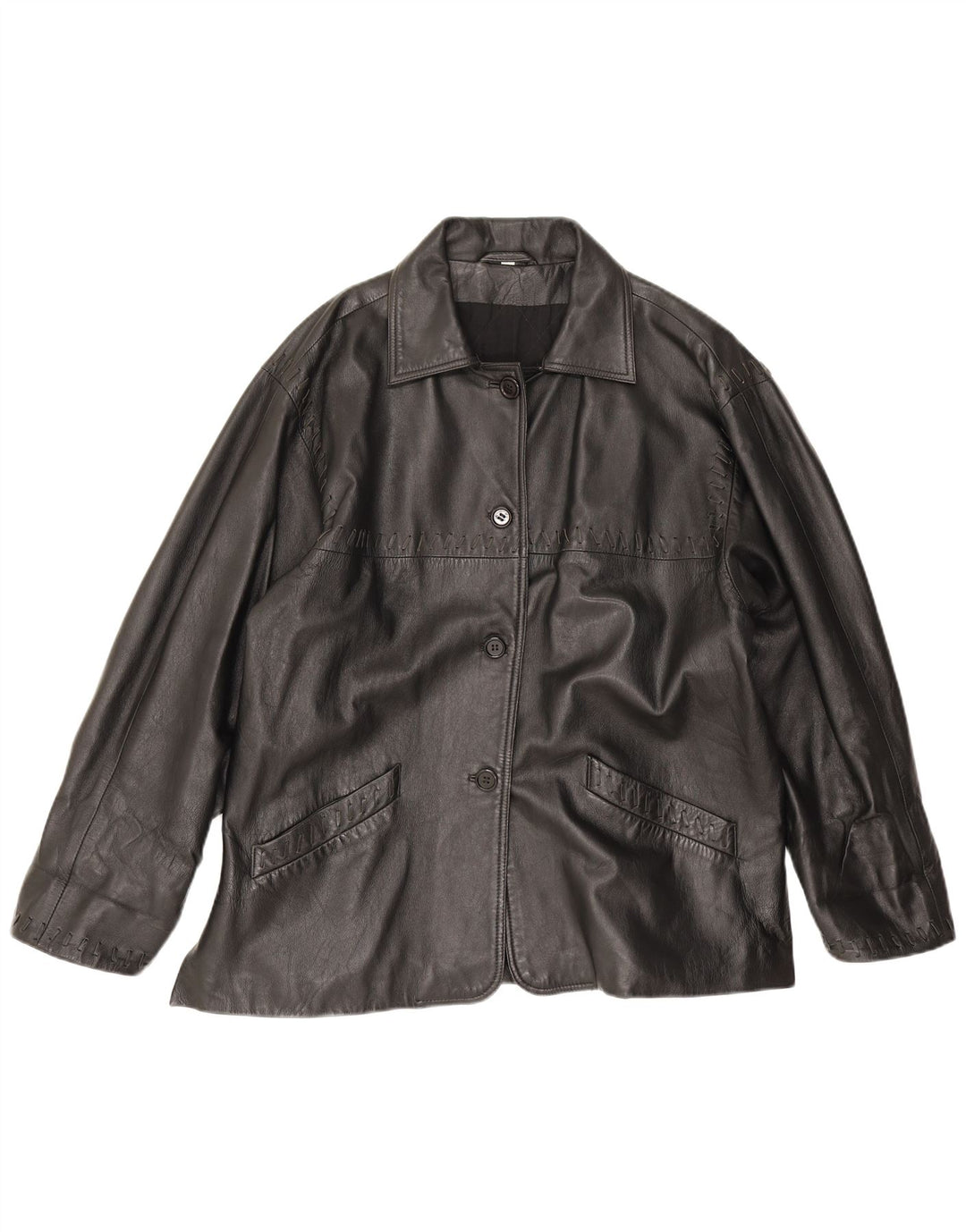 Conbipel Damen Übergroße Lederjacke IT 44 Mittelschwarzes Leder