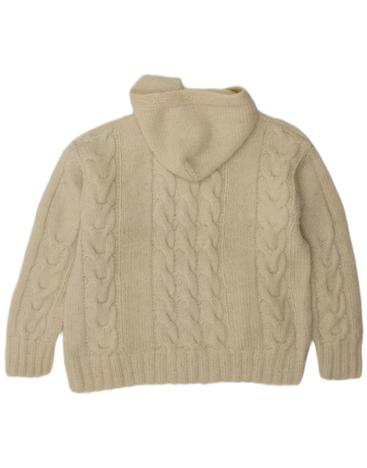 Vintage Herren Strickjacke mit Kapuze, groß, aus weißer Wolle